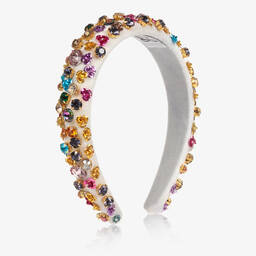 Graci-طوق للشعر مخمل لون أبيض مزين بكريستال للبنات | Childrensalon