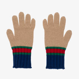 Gucci-Beige & Blue Wool Gloves | Childrensalon