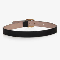 Gucci-Black Leather Belt With Gold GG Buckle | Childrensalon