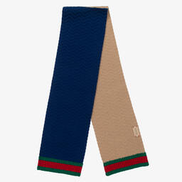 Gucci-Blue & Beige Wool Knit Scarf (140cm) | Childrensalon