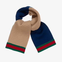 Gucci-Blue & Beige Wool Knit Scarf (140cm) | Childrensalon