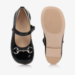 Gucci-Girls Black Leather Ballerina Shoes With Horsebit Detail | Childrensalon