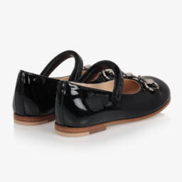Gucci-Girls Black Leather Ballerina Shoes With Horsebit Detail | Childrensalon