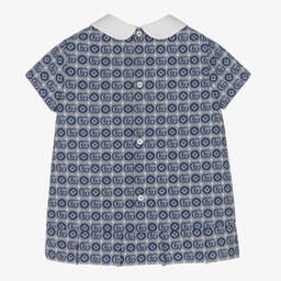 Gucci-Girls Navy Blue Cotton Double G Dress  | Childrensalon