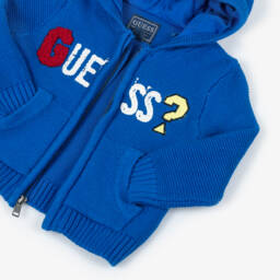 Guess-Baby Boys Blue Cotton Knit Zip-Up Hooded Top | Childrensalon