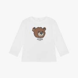 Guess-Baby boys White Organic Cotton Teddy Bear Logo Top | Childrensalon