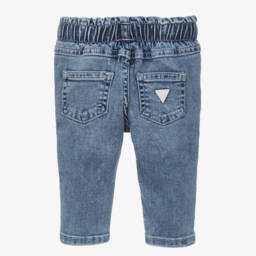 Guess-Baby Girls Blue Denim Jeggings with Colourful Logo Patches | Childrensalon