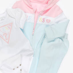 Guess-Baby Girls Blue & Pink Cotton Tracksuit Set | Childrensalon