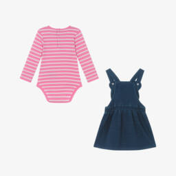 Guess-Baby Girls Blue Teddy Bear Pinafore Dress Set | Childrensalon