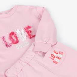 Guess-Baby Girls Pink Cotton Tracksuit | Childrensalon