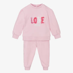 Guess-Baby Girls Pink Cotton Tracksuit | Childrensalon