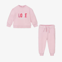 Guess-Baby Girls Pink Cotton Tracksuit | Childrensalon