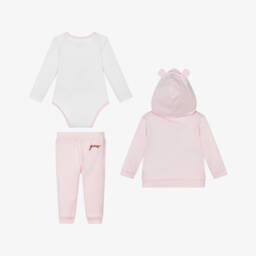 Guess-Baby Girls Pink Cotton Tracksuit Set with Teddy Mascot | Childrensalon