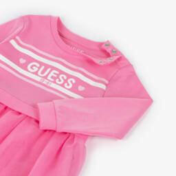 Guess-Baby Girls Pink Cotton & Tulle Glittery Logo Dress | Childrensalon
