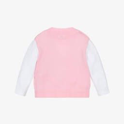 Guess-Baby Girls Pink & White Appliqué Cardigan | Childrensalon
