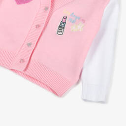 Guess-Baby Girls Pink & White Appliqué Cardigan | Childrensalon