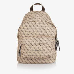 Guess-Beige & Brown 4g Logo Backpack (39cm) | Childrensalon