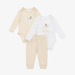Guess-Beige Cotton Baby Trouser Set | Childrensalon