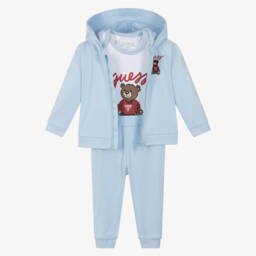 Guess-Blue Cotton Baby Tracksuit Set with Teddy Mascot | Childrensalon