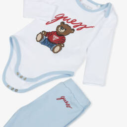 Guess-Blue Cotton Baby Tracksuit Set with Teddy Mascot | Childrensalon