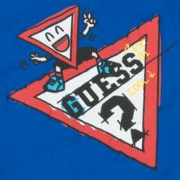 Guess-Boys Blue Cotton Cartoon Logo T-Shirt | Childrensalon