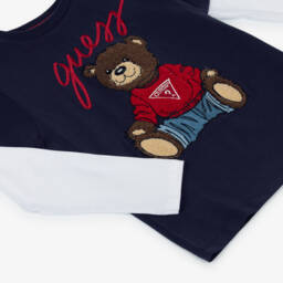 Guess-توب بتصميم الدب تيدي قطن لون كحلي للأولاد | Childrensalon