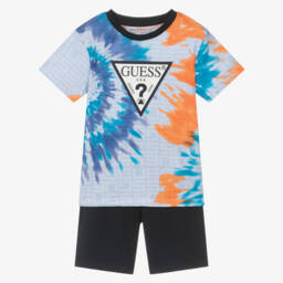 Guess-Boys Blue Cotton Tie-Dye Shorts Set | Childrensalon