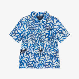 Boys Blue & White Botanical Print Shirt