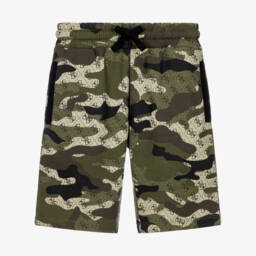 Boys Green Camo Shorts with 4g Logo Pattern