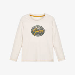 Mayoral-Boys Ivory & Dark Beige Cotton Jersey Hoodie | Childrensalon