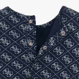 Guess-Boys Navy Blue Cotton Jersey Babygrow with 4G Logo Print | Childrensalon