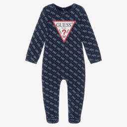 Guess-Boys Navy Blue Cotton Jersey Babygrow with 4G Logo Print | Childrensalon