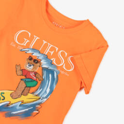Guess-Boys Orange Cotton Surfing Bear T-Shirt | Childrensalon