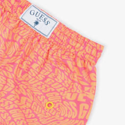 Guess-Boys Pink & Orange Logo Print Swim Shorts | Childrensalon