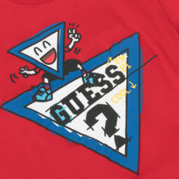 Guess-Boys Red Cotton Cartoon Logo T-Shirt | Childrensalon