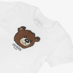 Guess-Boys White Organic Cotton Teddy Bear Logo T-Shirt | Childrensalon