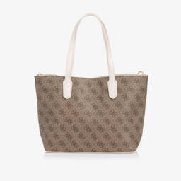 Guess-Girls Beige & Brown 4G Logo Tote Bag (33cm) | Childrensalon