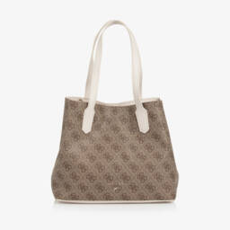 Guess-Girls Beige & Brown 4G Logo Tote Bag (33cm) | Childrensalon