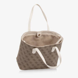 Guess-Girls Beige & Brown 4G Logo Tote Bag (33cm) | Childrensalon