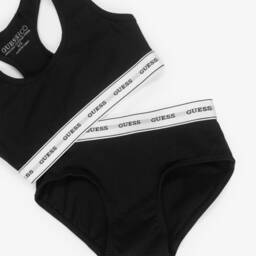Guess-Girls Black Cotton Bra Top Knickers Set | Childrensalon