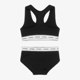 Guess-Girls Black Cotton Bra Top Knickers Set | Childrensalon