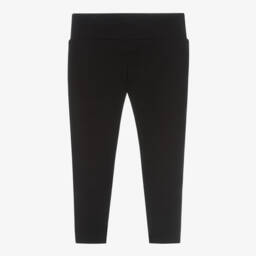 Guess-Girls Black Cotton Leggings with Logo Tape | Childrensalon