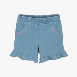 Guess-Girls Blue Denim Frill Trim Shorts | Childrensalon