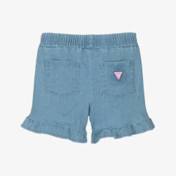 Guess-Girls Blue Denim Frill Trim Shorts | Childrensalon