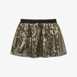 Guess-Girls Gold Sequin Skirt with Black Waistband | Childrensalon
