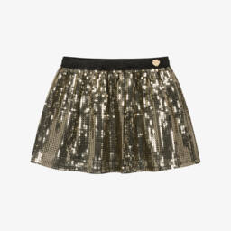 Guess-Girls Gold Sequin Skirt with Black Waistband | Childrensalon