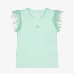 Guess-Girls Blue Denim Frill Trim Shorts | Childrensalon