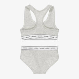 Guess-Girls Grey Marl Cotton Bra Top Knickers Set | Childrensalon