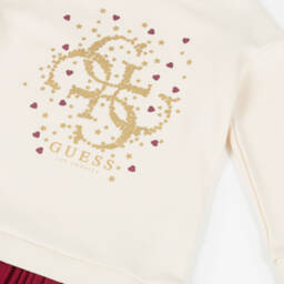 Guess-Платье-свитшот кремовое с красной юбкой плиссе для девочек | Childrensalon