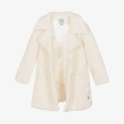 Guess-Пальто двубортное кремовое из плюшевого флиса для девочек | Childrensalon
